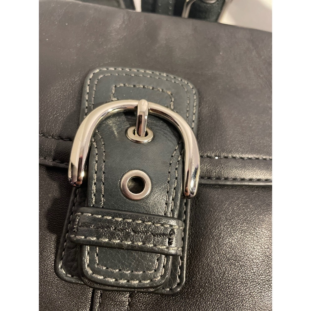 Coach Black Leather Flap Crossbody Bag Silver Buckle Adjustable Web Strap Small - Picture 3 of 12